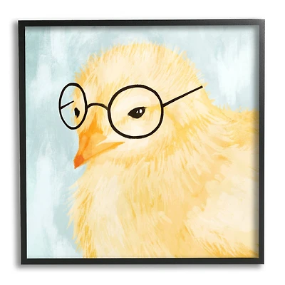 Stupell Industries Easter Chick Yellow Bird Black Glasses Animal Portrait Framed Giclee Art