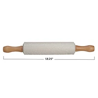 Hello Honey® Embossed Cream Stoneware Rolling Pin with Wood Handles
