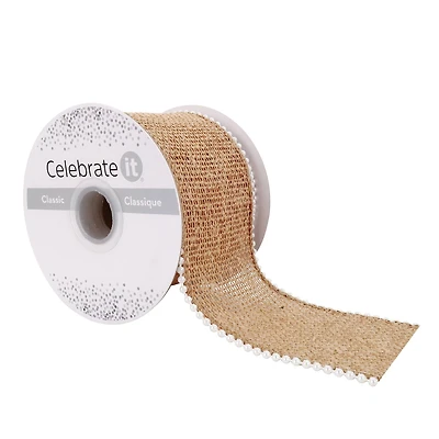 12 Pack: 2.5" x 3yd. Burlap & Beaded Wired Ribbon by Celebrate It® Classic