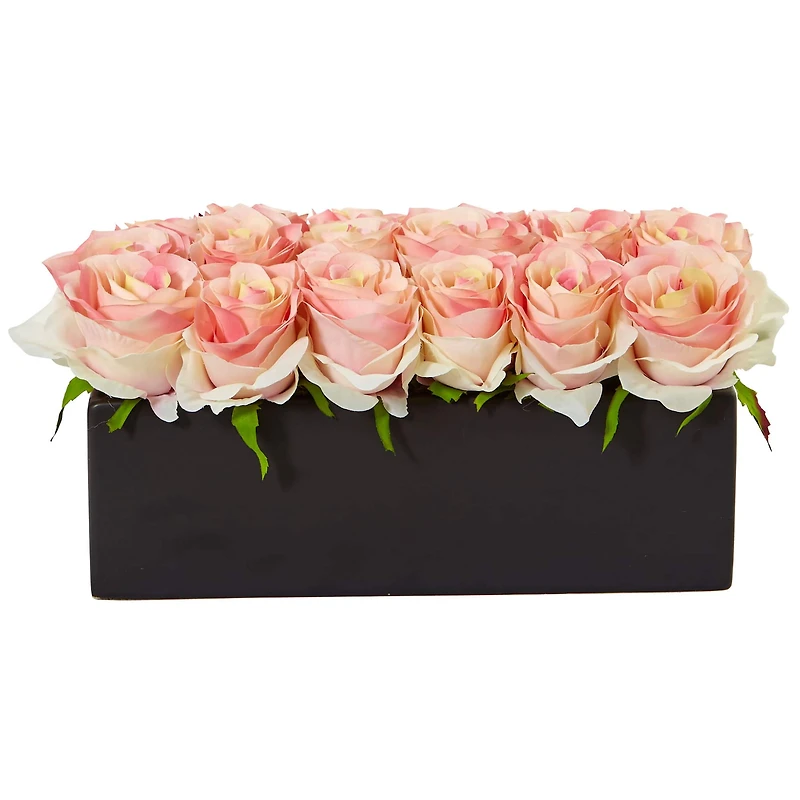 6'' Light Pink Roses in Black Planter