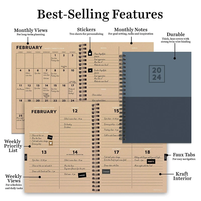 TF Publishing 2024 Blue Blocked Medium Weekly Monthly Planner
