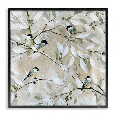 Stupell Industries Chickadee Birds on Branches Framed Giclee Art