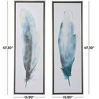 Blue Canvas Feathers Bird Framed Wall Art with Silver Frame Set of 2 16", 47"
