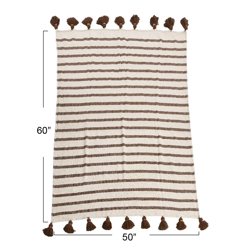 Hello Honey® Brown Wide Striped Cotton Throw Blanket with Tassels