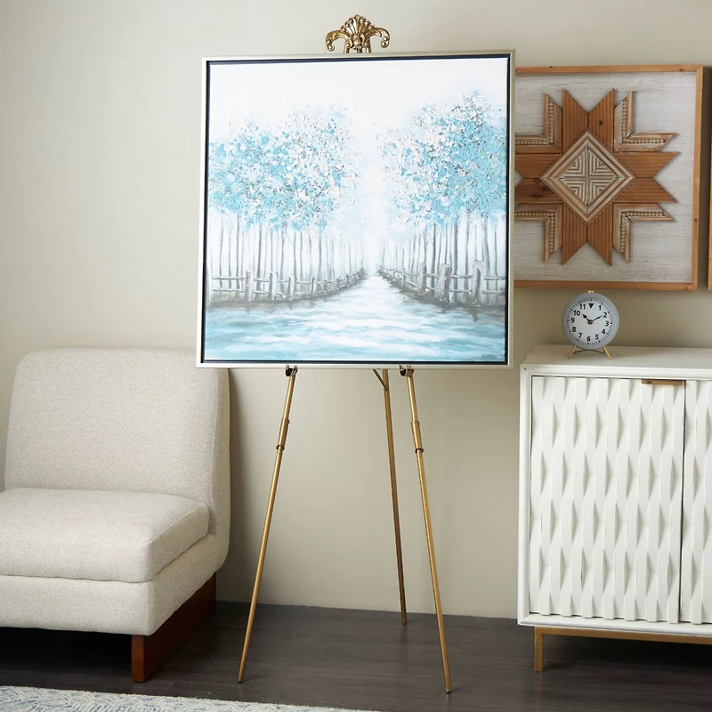 66.5" Gold Metal Foldable 2-Tier Display Easel with Scroll Finial