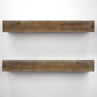 Small Walnut Brown Rustic Wood Floating Wall Shelf