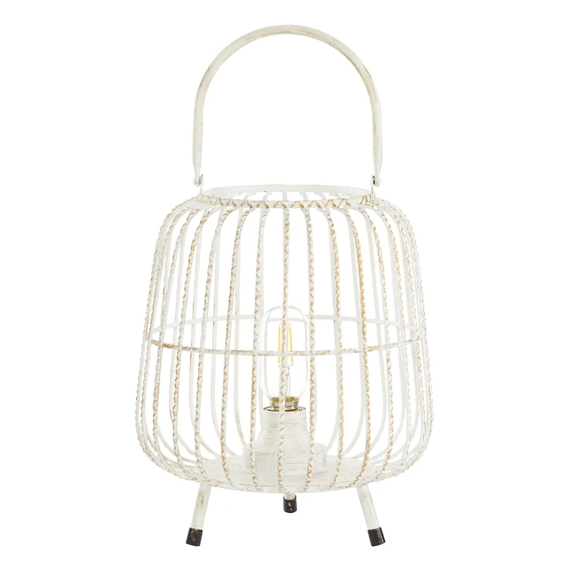 White Iron Modern Candle Holder Lantern, 12" x 10" x 10"