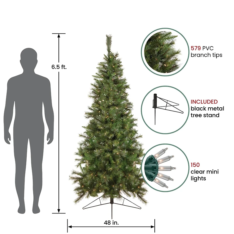 6.5ft. Pre-Lit Medium Canyon Pine Artificial Christmas Wall Tree, Clear Lights