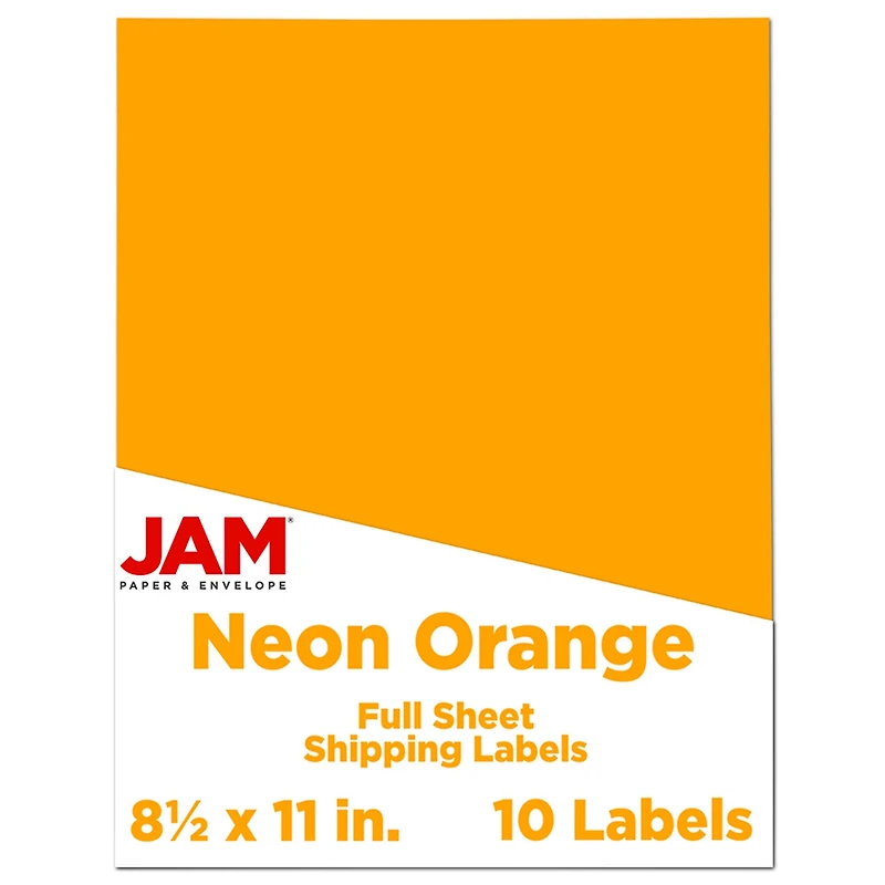 JAM Paper Neon Orange Full Sheet Shipping Labels, 8.5" x 11"