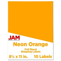 JAM Paper Neon Orange Full Sheet Shipping Labels, 8.5" x 11"