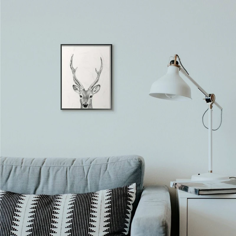 Stupell Industries Deer Portrait Grey Drawing Design Framed Wall Art