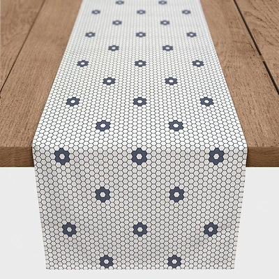 Navy Floral Pattern 16" x 72" Cotton Twill Runner