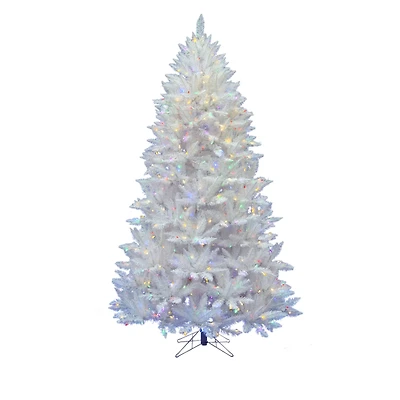 6.5ft. Pre-Lit Sparkle White Spruce Artificial Christmas Tree, Multicolor LED Lights
