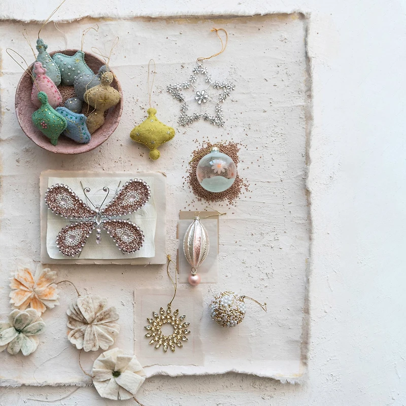 Hello Honey® 8" Silver, Pink & Cream Metal Butterfly Ornament with Sequins, Jewels & Beads