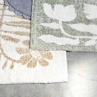  Cotton Tufted Rug with Flowers, White and Mustard