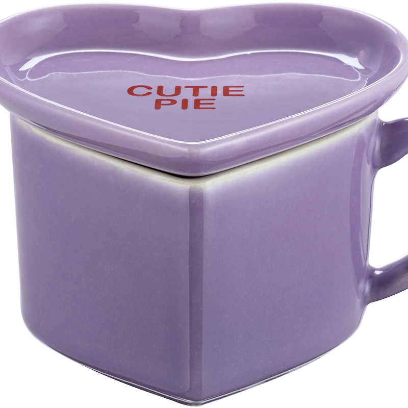 Miss Valentine Purple Ceramic Candy Heart Mug & Saucer