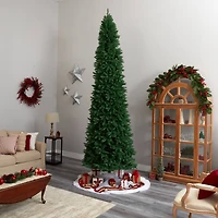 12ft. Pre-Lit Slim Green Mountain Pine Artificial Christmas Tree, Clear LED Lights