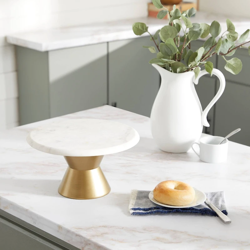 Gold Marble Contemporary Cake Stand, 7" x 12" x 12"