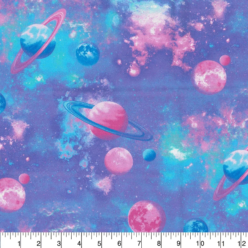 Fabric Traditions Pastel Planets Glitter Cotton Fabric