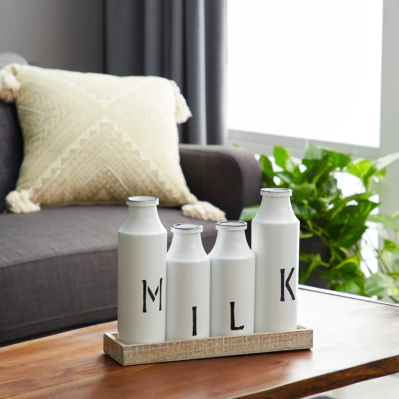 White Iron Farmhouse Decorative Milk Bottles Set