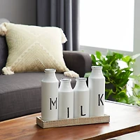 White Iron Farmhouse Decorative Milk Bottles Set