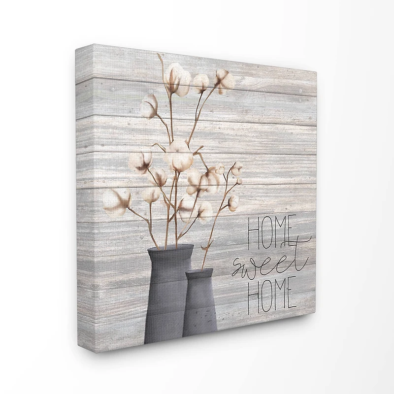 Stupell Industries Home Sweet Home Cotton Flowers in Vase Wall Art