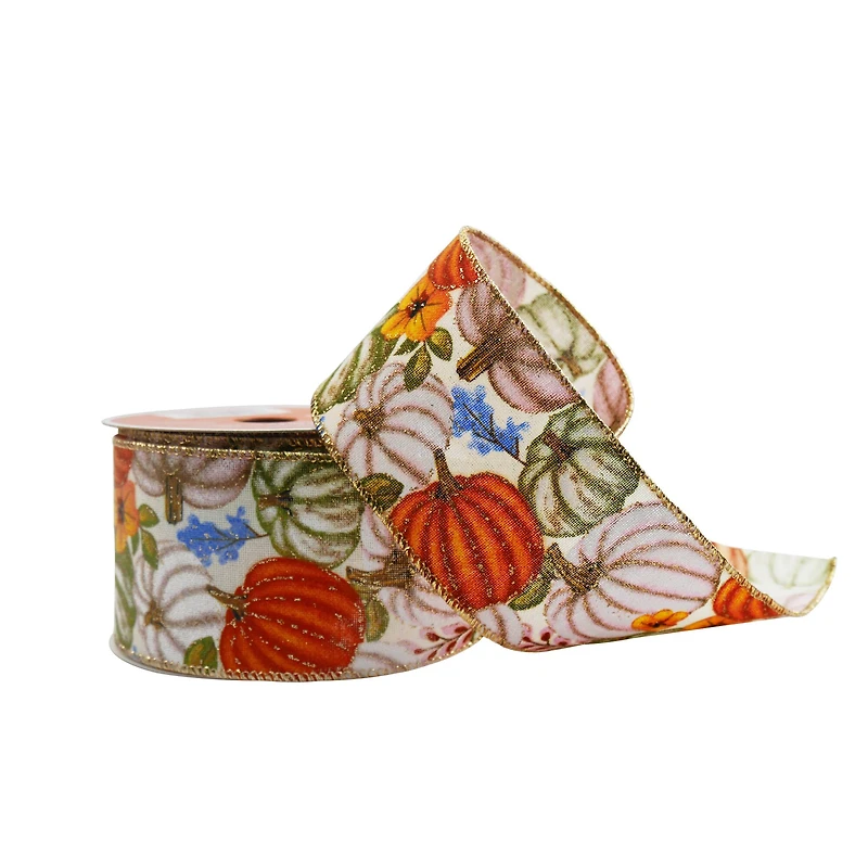 2.5" x 6.6yd. Pumpkin Faux Linen Wired Ribbon by Celebrate It®