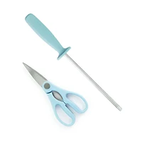 Oster Steffen 14-Piece Blue Stainless Steel Cutlery Set with Storage Block