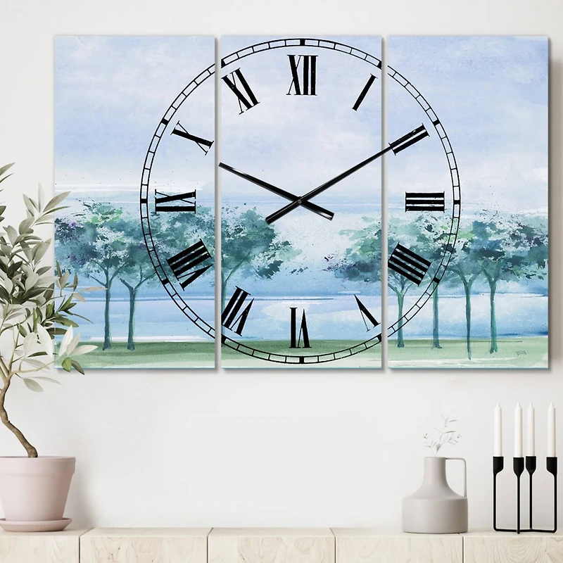 Designart Across The Lake VI 3 Panel Farmhouse Wall Clock