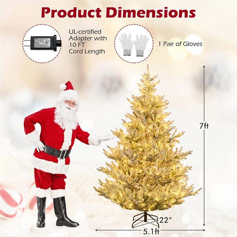 Costway 7ft. Pre-Lit Hinged Artificial Christmas Tree, Warm White LED Lights