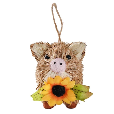 4" Pig with Sunflower Decorative Natural Ornament by Ashland®