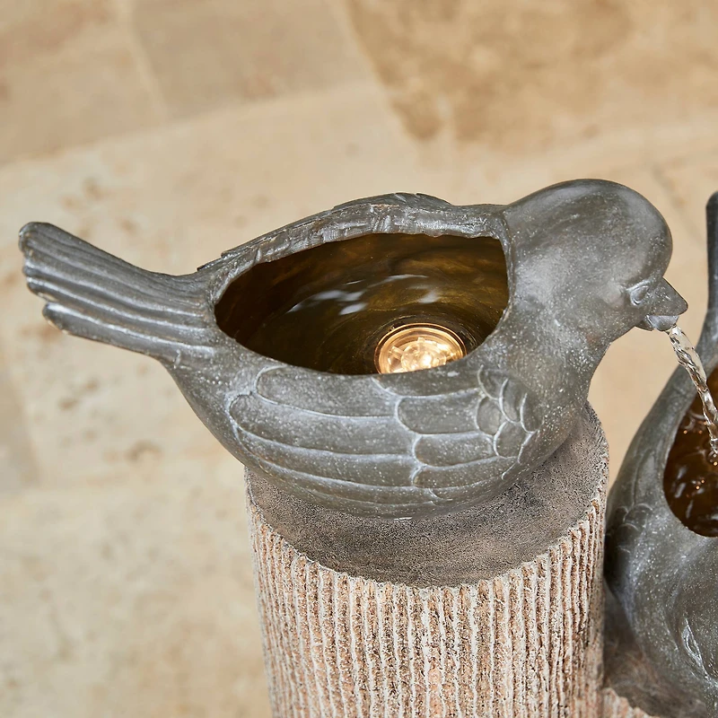 Glitzhome® 30.75" 3-Tier Natural Faux Pebbles Textured Bird Basin Outdoor Fountain with LED Light