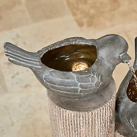 Glitzhome® 30.75" 3-Tier Natural Faux Pebbles Textured Bird Basin Outdoor Fountain with LED Light