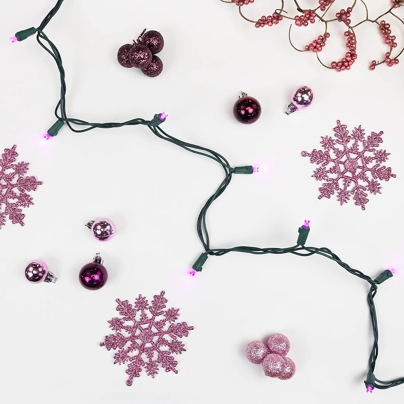 50ct Pink LED Wide Angle Christmas Lights  16.25ft Green Wire