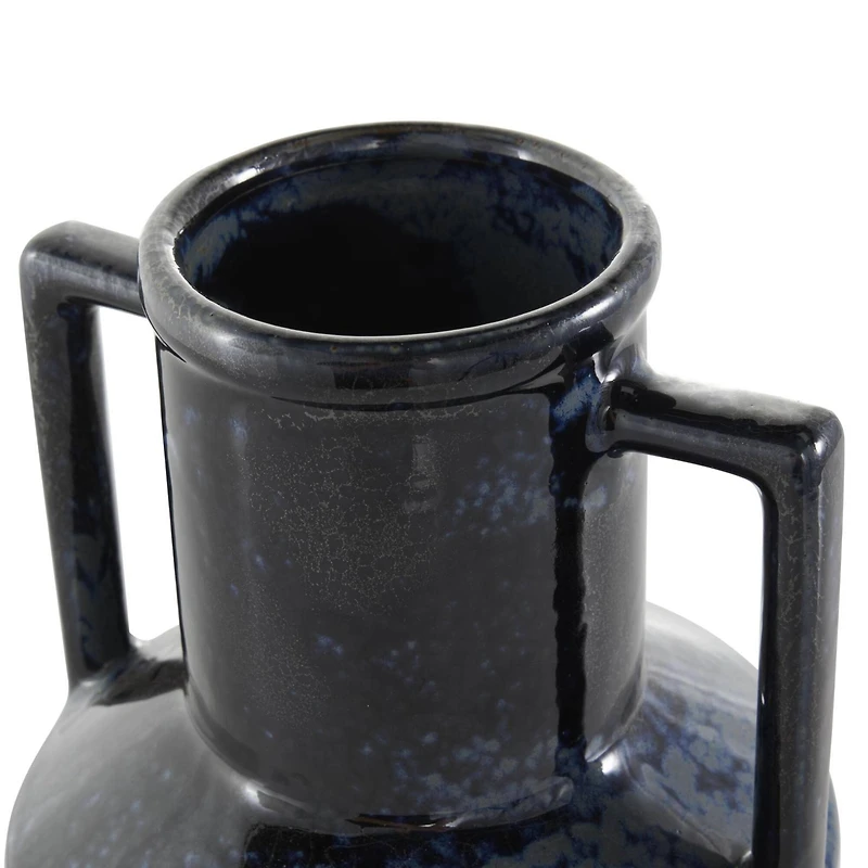 11" Dark Blue Ceramic Ombre Textured Vase with Rectangular Handles