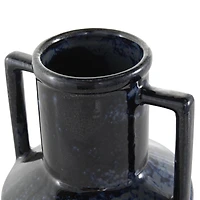 11" Dark Blue Ceramic Ombre Textured Vase with Rectangular Handles