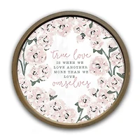 True Love Pink Florals Round Brown Framed Print