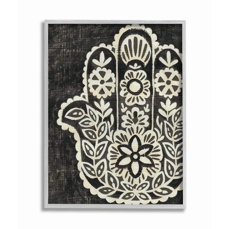 Stupell Industries Floral Black & White Hamsa Gray Framed Wall Art