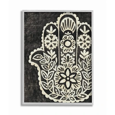 Stupell Industries Floral Black & White Hamsa Gray Framed Wall Art