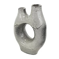 Gray Paper Mache Abstract Circular Vase with Dual Openings