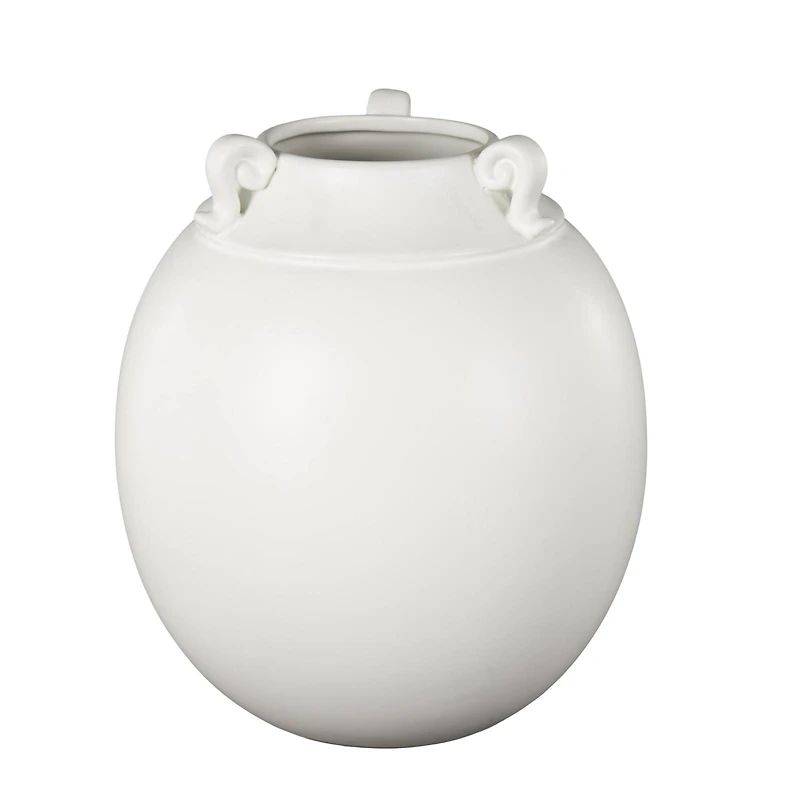 11" White Ceramic Minimalistic Vase with Scroll Handles