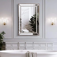 Silver Champagne Beaded Frame Accent Beveled Wall Mirror - 30" x 42"