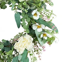 24" White Spring Peony & Dogwood Floral Wreath