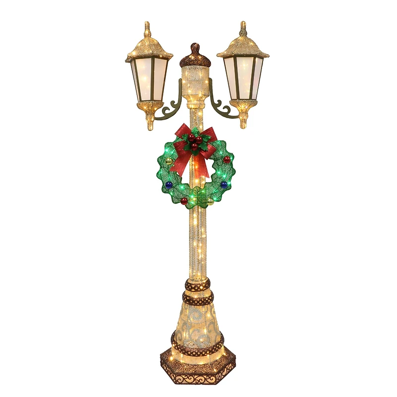 6ft. Pre-Lit Gold And Green Lamp Post With Twinkling Lights