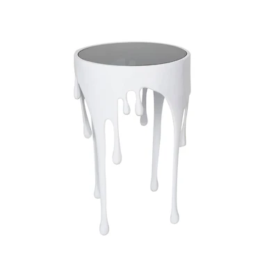 White Aluminum Drip Accent Table with Melting Designed Body