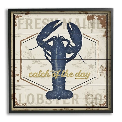 Stupell Industries Catch of the Day Vintage Blue Lobster Plank Pattern in Frame Wall Art