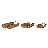 Hello Honey® Natural & Brown Hand-Woven Buri & Abaca Tray Set