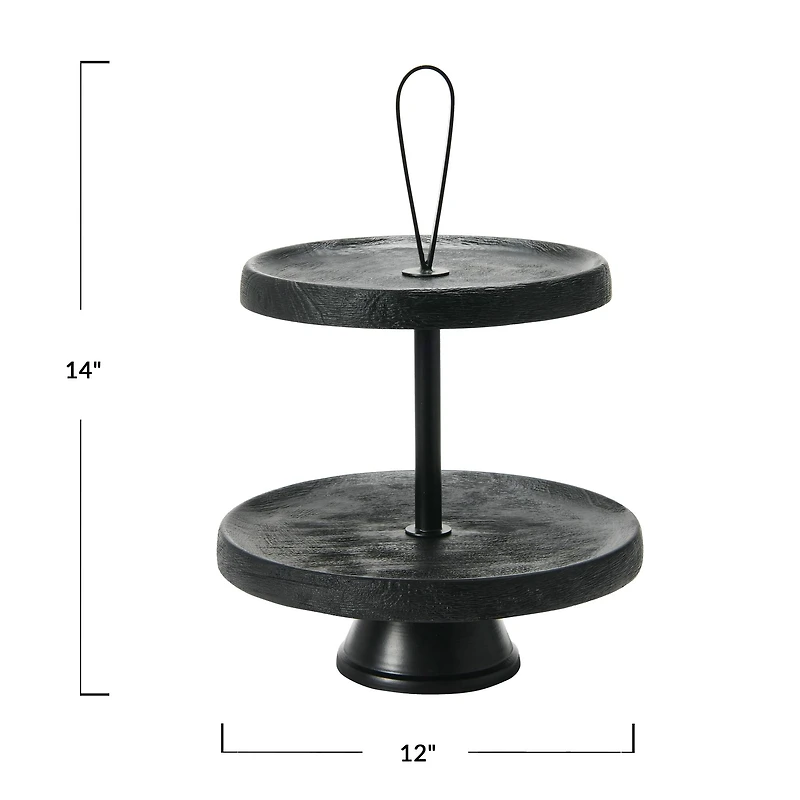 Hello Honey® 14" Black Elegant Modern 2-Tiered Tray