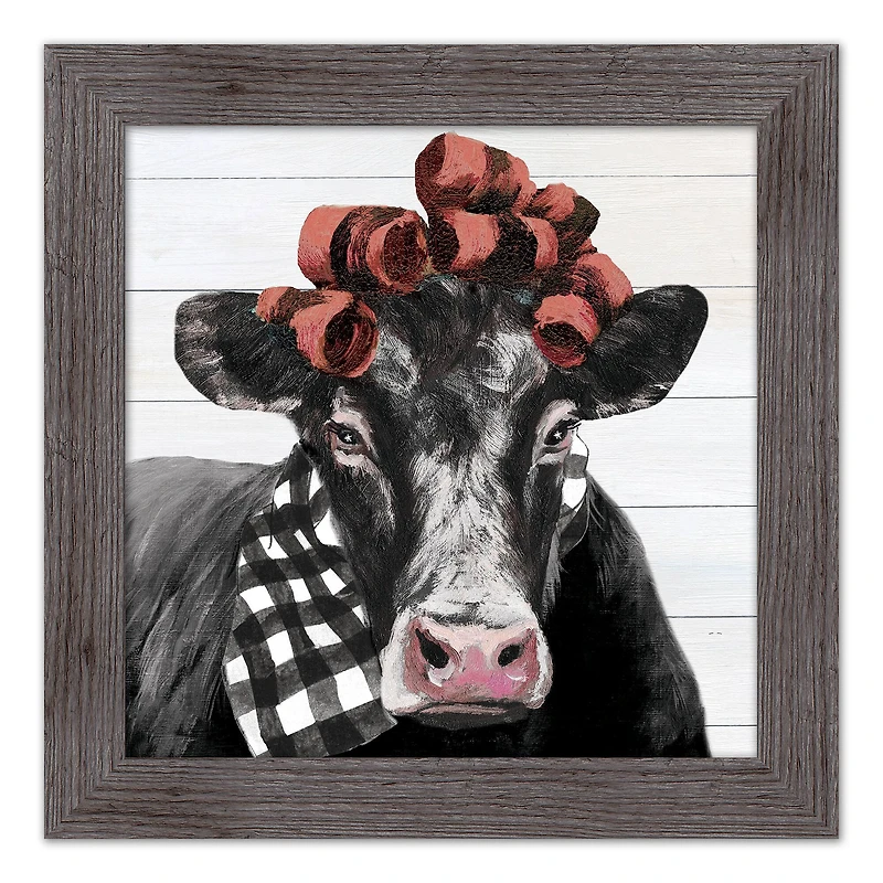 Country Curlers Cow Western Framed Print
