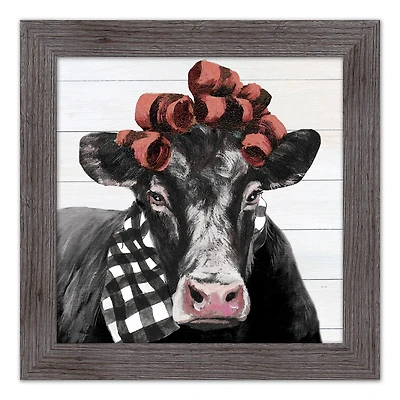 Country Curlers Cow Western Framed Print